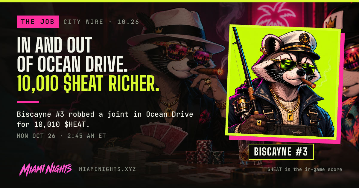 Biscayne #3 robbed a joint in Ocean Drive